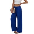 thumbnail image 5 of VEKDONE Wide Leg Pants for Women Flowy Palazzo Drawstring Elastic Waist Trousers with Pockets Summer Beach Vacation Clothes Dark Blue L, 5 of 8