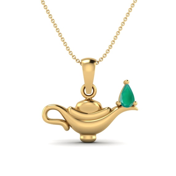 925 Sterling Silver Gold Vermeil 5x3 MM Pear Green Onyx Dainty Aladdin Lamp Necklace