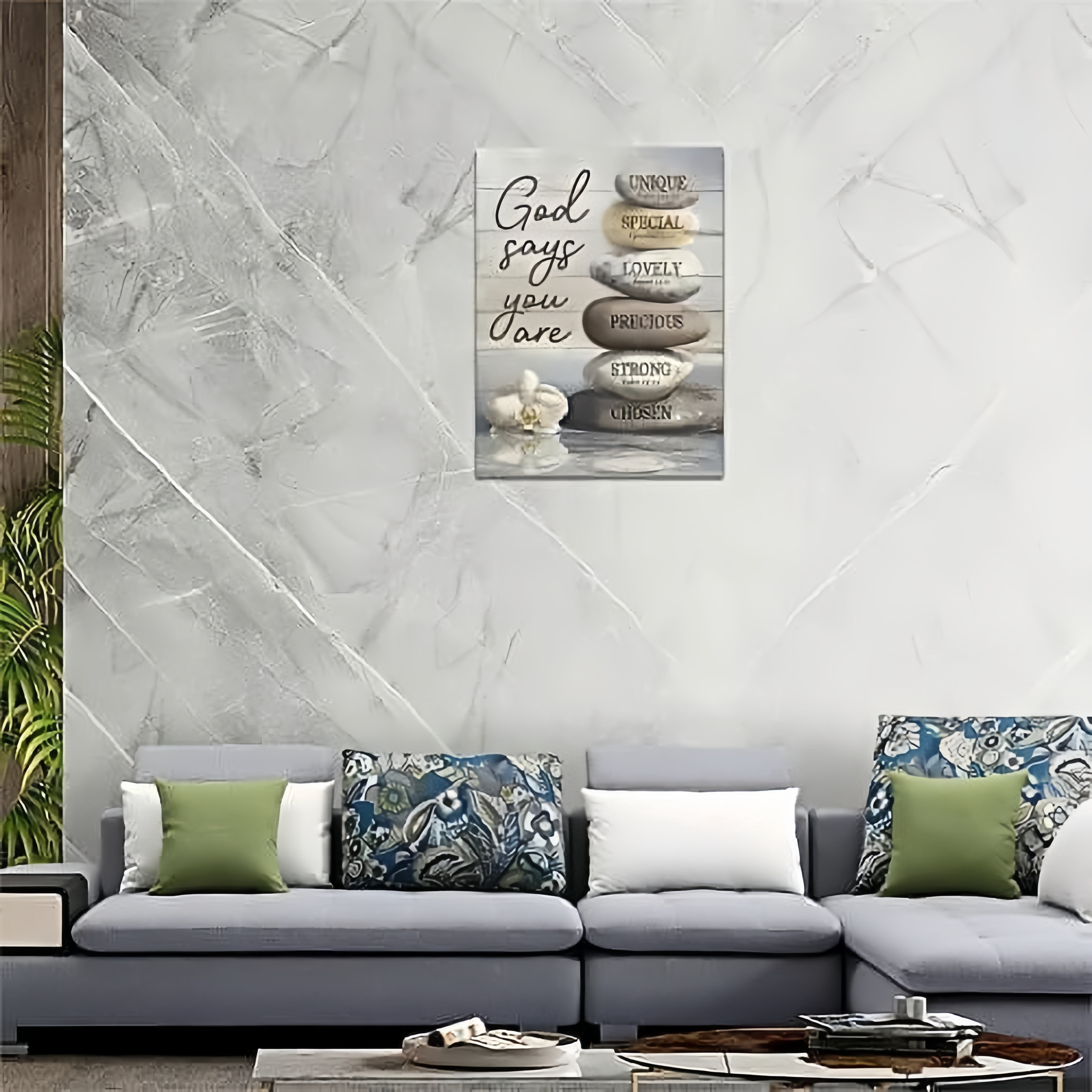 Farmhouse Christian Canvas Wall Art – God Says You Are Bible Verse Print with Zen Stacked Stones, Inspirational Scripture Framed Decor for Bathroom, Bedroom, Living Room or Office