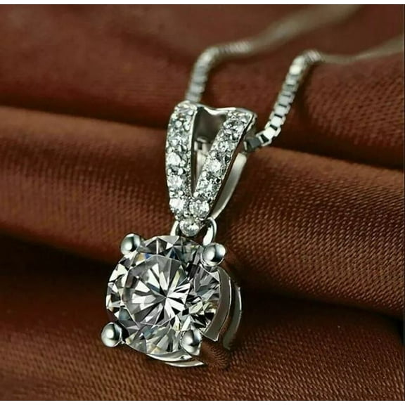 1.00 Ct Round Cut Simulated Diamond Solitaire Pendant 14K White Gold Plated