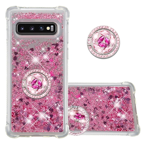 Funda para Samsung Galaxy S10 con Brillo Líquido Flotante, Purpurina, Parachoques y Anillo Giratorio Soporte
