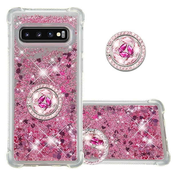 Funda para Samsung Galaxy S10 con Brillo Líquido Flotante, Purpurina, Parachoques y Anillo Giratorio Soporte