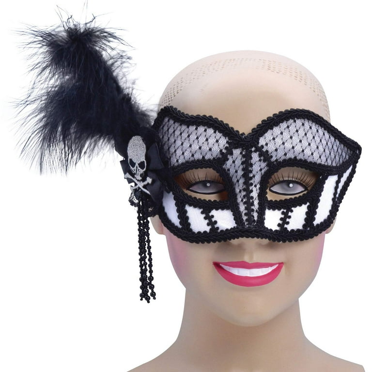 Womens White Black Trim + Skull Cross Bones Gf Eye Masks Female Halloween Costume Womens White Black Trim + Skull Cross Bones Gf Eye Masks Female Halloween Costume
