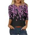 thumbnail image 1 of 3/4 Manga Superior Impresa Botón Suelto Cuello Redondo Camiseta, Tops Sueltos para las Mujeres, 1 of 5