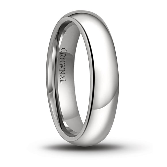 CROWNAL 1mm 2mm 3mm 4mm 5mm 6mm 7mm 8mm Tungsten White/Yellow Gold/Rose Gold Plated Wedding Band Ring Men Women Plain Dome Polished Comfort Fit Size 3 to 17(White 5mm,8.5)