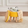 thumbnail image 2 of Ottoman with Storage, Small Foot Stool Ottoman with Wood Legs, Teddy Velvet Foot Rest for Couch, Living Room and Bedroom - Yellow, 2 of 14