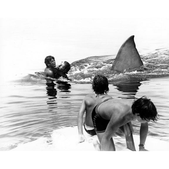 Jaws 1976 shark moves in to attack boys on boat 8x10 inch photo