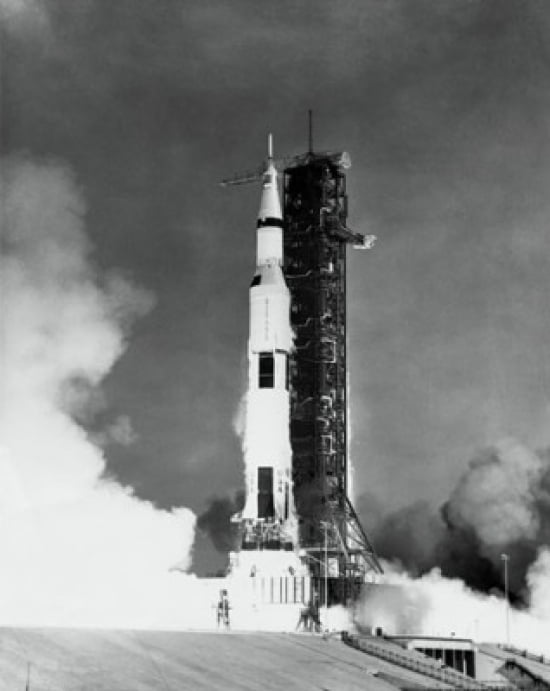 Spacecraft taking off from a launch pad Apollo 11 Kennedy Space Center ...