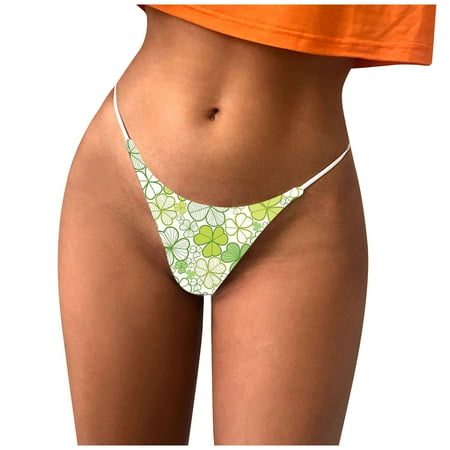 

BIZIZA Sexy T-Back Tangas for Women No Show Stretch Panties G-String Thongs Print Underwear Yellow S