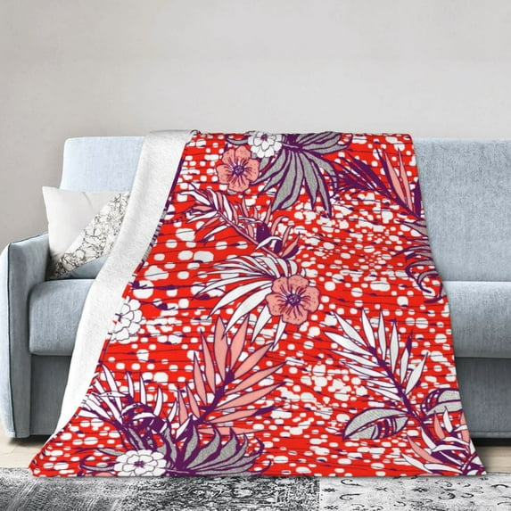 Red Floral Line Art Throw Blanket, Anti-Pilling Ultra-Soft Micro Fleece Cover Blanket for Bed Sofa, for All Seasons, 40"x30"