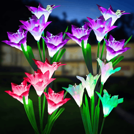 Solar Lights Outdoor, 4 Pack Waterproof LED Solar Pathway Lights with 16 Lily Flowers for Patio Garden Decoration