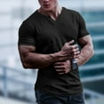 thumbnail image 2 of NinXxx Men's Spring Summer V Neck Solid Short Sleeve Casual Tee Black M, 2 of 5