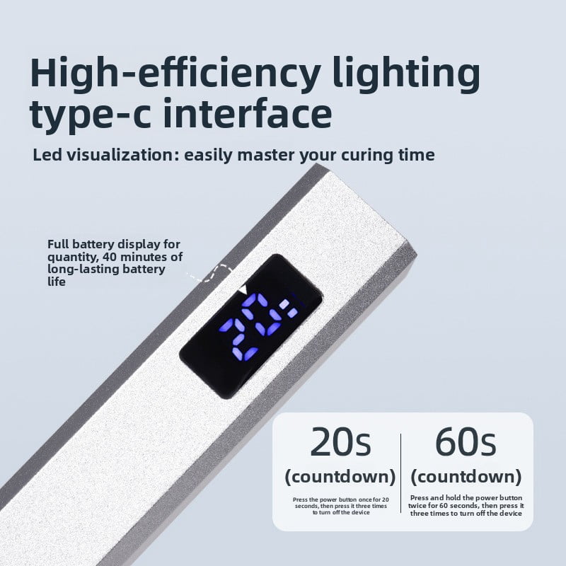 Portable handheld single-line nail polish lamp, 8-second quick-curing ultraviolet LED lamp, rechargeable metal mini nail drying device, wireless travel nail care tool, suitable for home use (for nail