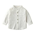 thumbnail image 2 of XUELUO Boys Athletic Shirts Summer Solid Color Stank Button Down Long Sleeve Blouses Casual Tops Tshirts Outwear,White,3-4 Years, 2 of 4