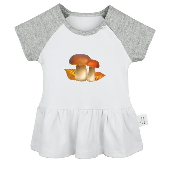 Nature Mushroom Pattern Dresses For Baby, Newborn Babies Skirts, Infant Princess Dress, 0-24M Kids Graphic Clothes (Gray Raglan Dresses, 0-6 Months)