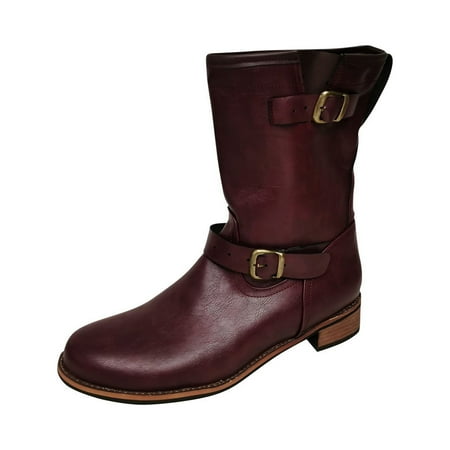 

Fesfesfes Faux-Leather Boots for Women Winter Retro Belt Buckle Low Heel Warm Sleeve Pair Men s Knight 9.5(43)