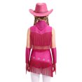 thumbnail image 2 of Aiihoo Kids Cowboy Cowgirl Girls Jazz Latin Dance Outfit Sleeveless Sequin Rhinestone Tassel Tops with Fringed Skirt Gloves Hat Hot Pink 14, 2 of 5