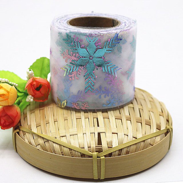 Rollo de tul de copo de nieve de arcoíris, tela transparente de Organza de cristal, punto de lentejuelas, regalo artesanal, decoración del falda de Tutu de boda, 6cm x 25 años