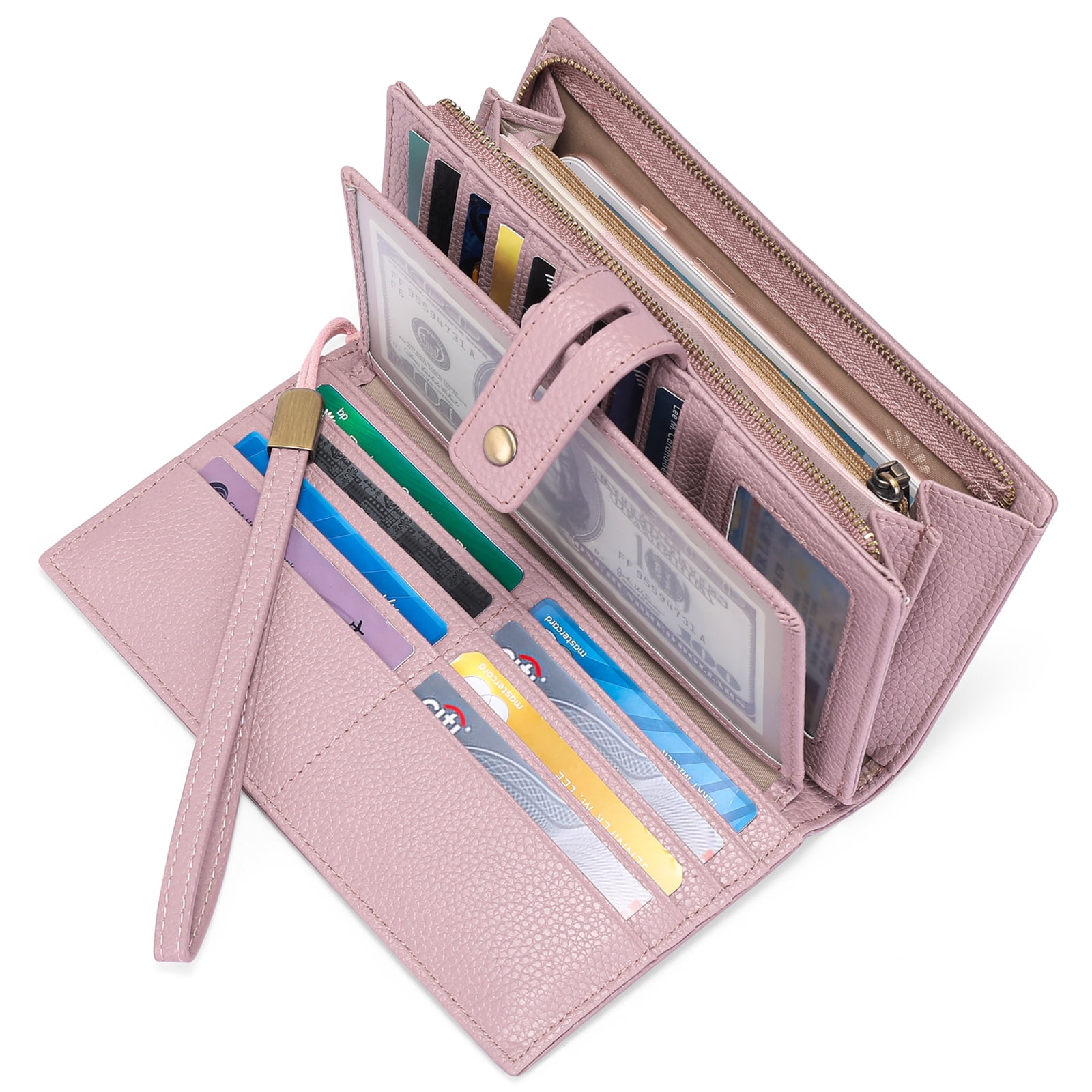 SENDEFN Women's Large Capacity RFID Blocking Leather Wallet - Wax Red, Genuine Leather With Checkbook Holder & Coin Pouch 7 thumbnail image
