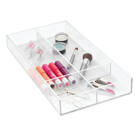 iDesign Plastic Divided Drawer Organizer, Storage Container for Vanity, Bathroom, Kitchen Drawers, 8" x 16" x 2", Clear