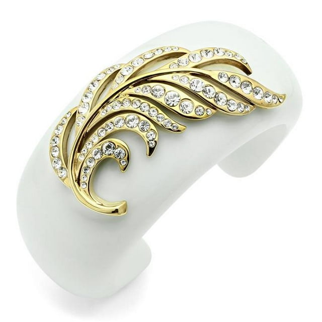 5.5 in. IP Gold Ion Plating Brass Bangle with Synthetic Stone, White