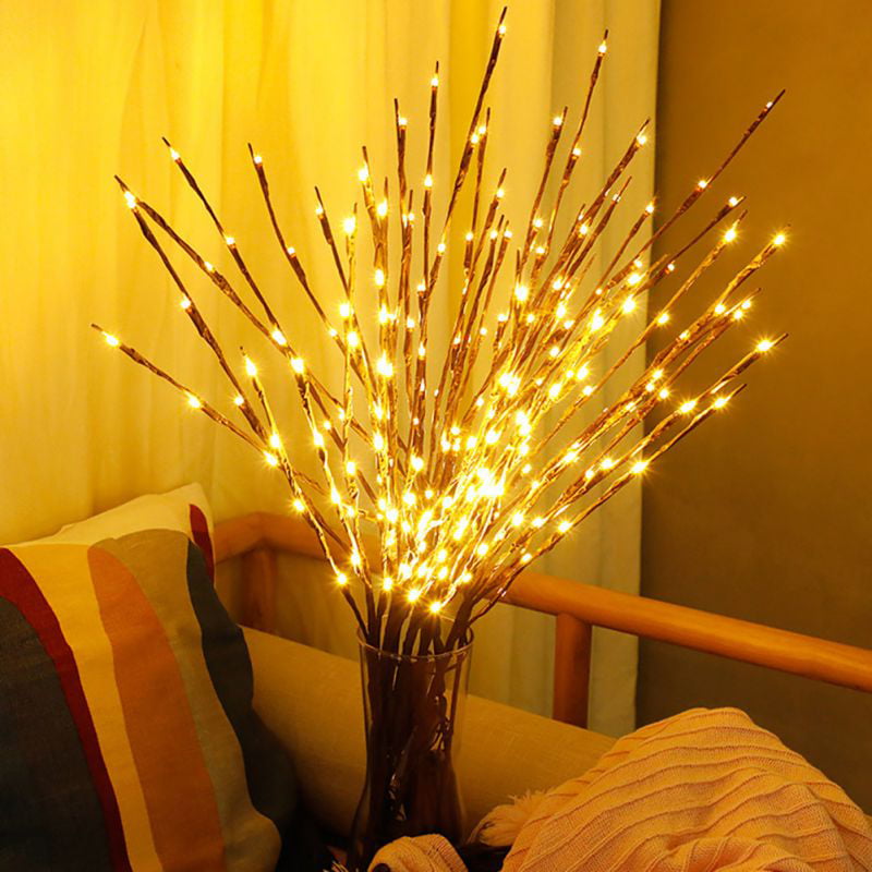 NXDA Natural Twig Lighted Branch Home Decoration Warm LED Willow Branch Lamp Floral Lights 20 Bulbs 30 Inches Home Christmas Party Garden Decor Pink 