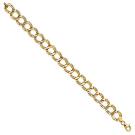 Diamond2Deal Mother's Day Gift 14K Yellow Gold Polished Double Link Chain Bracelet for Women 7"