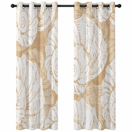 Beige Conch Blackout Curtains 63 Inches Long Coastal Summer Ocean Beach Nautical Modern Thermal Insulated Room Darkening Drapes with Grommets for Living Room 42 W x 63 L 2 Panels