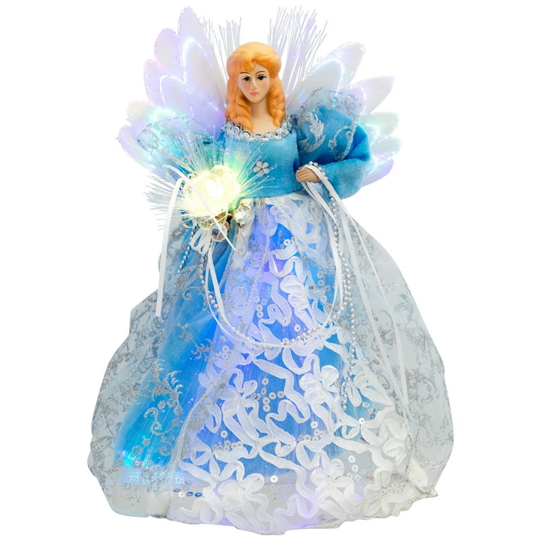 Northlight Lighted Fiber Optic Angel Christmas Tree Topper - 12 inch - Blue and White Northlight Lighted Fiber Optic Angel Christmas Tree Topper - 12 inch - Blue and White