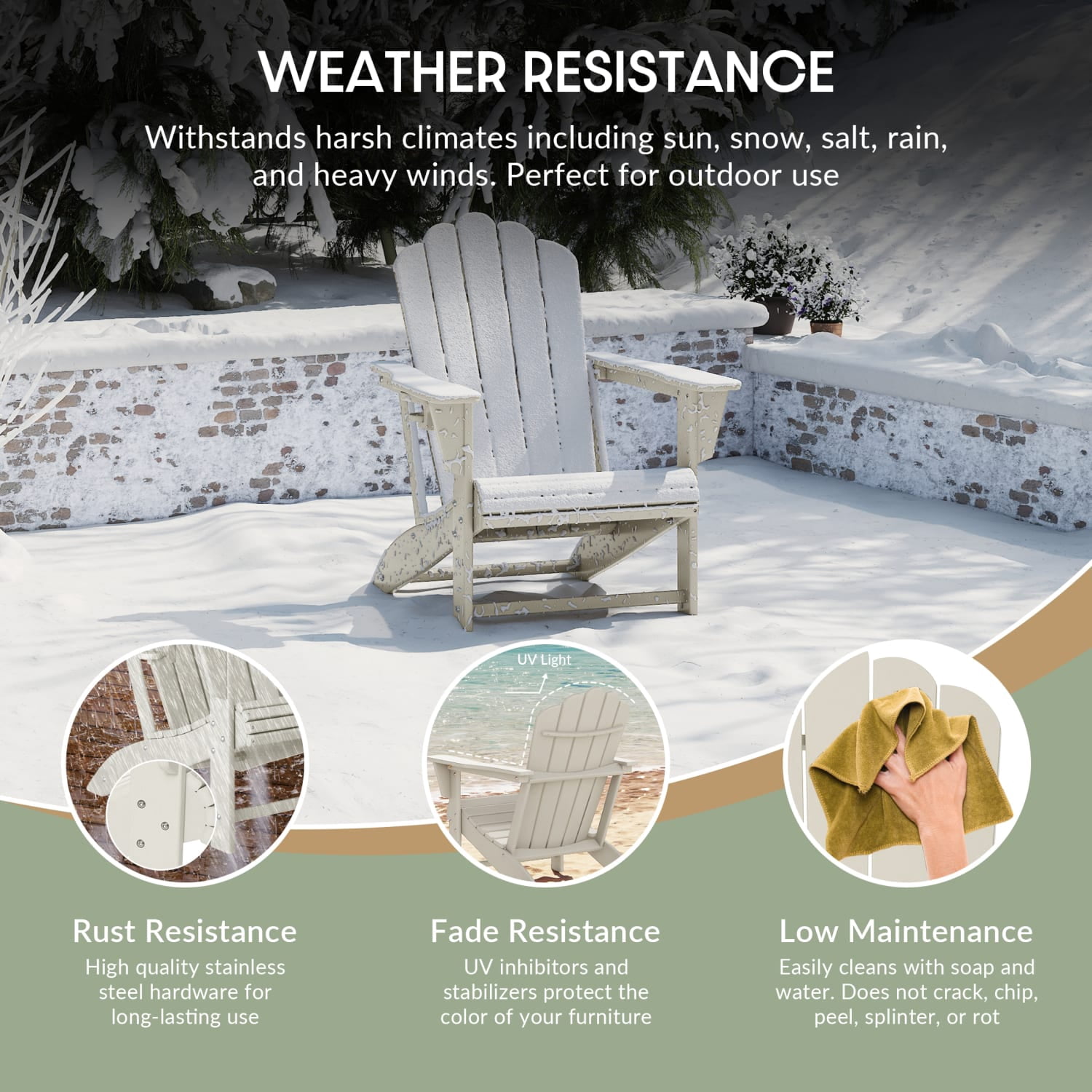 WestinTrends Highland 3-Piece Outdoor Patio HDPE Adirondack Chair With Cup Holder and Table Set, Sand