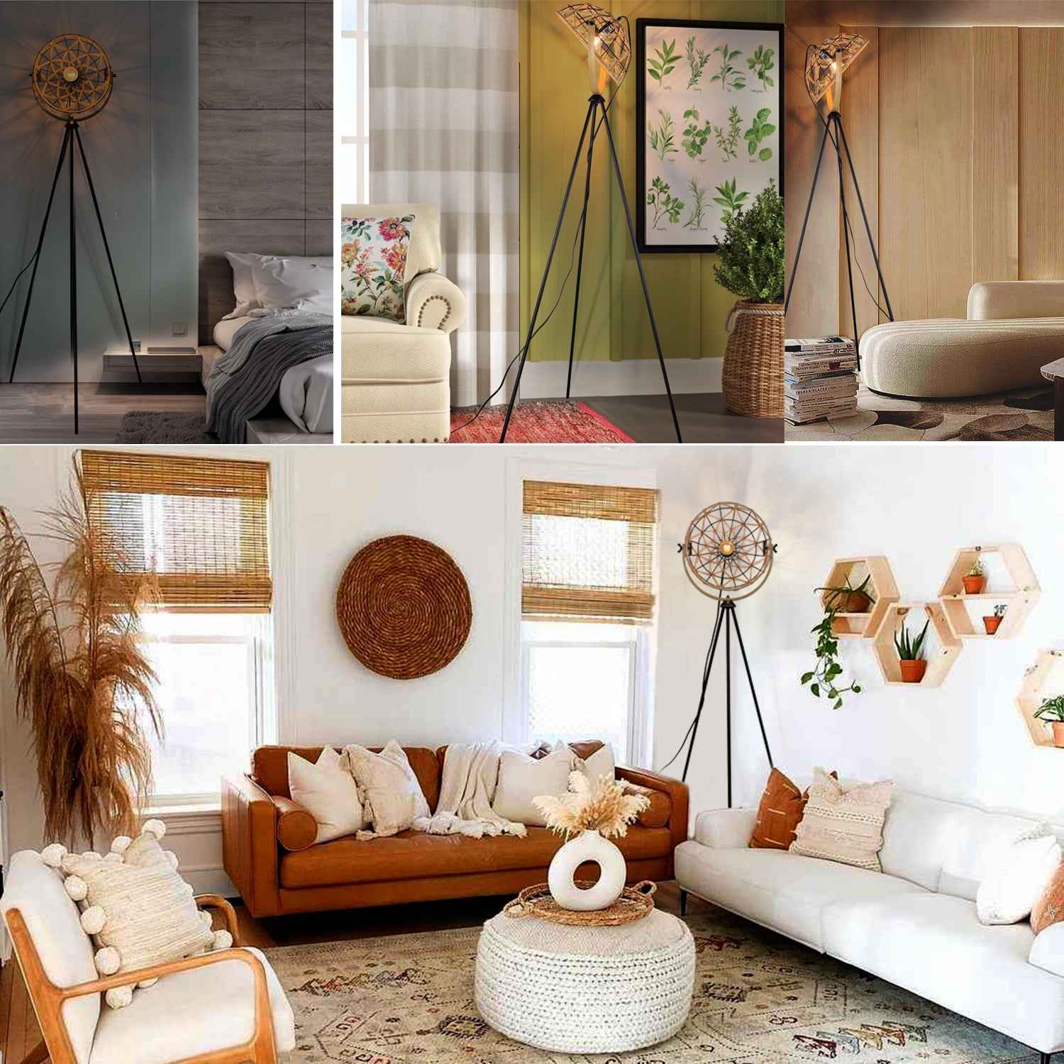 Tripod Floor lamp Novelty Unique Living Rooms Boho Shades Floor Lamp