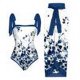 thumbnail image 1 of Traje De Baño Damas 2 piezas de traje de playa para mujer con cordones y vestido para deportes acuáticos (hojas blancas XL), 1 of 8