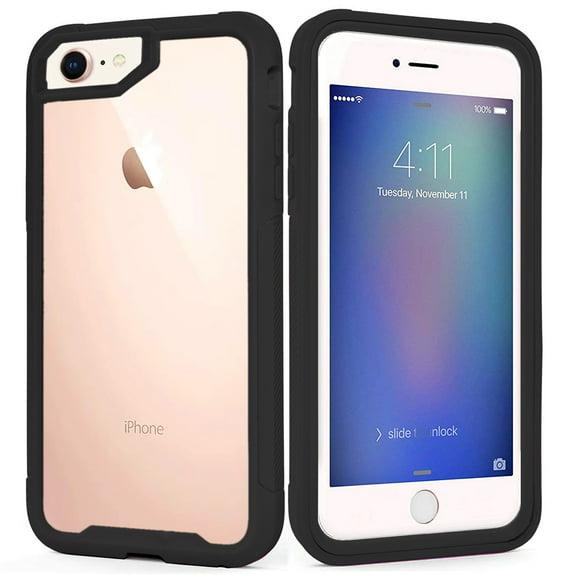 Apple iPhone 8 / iPhone 7 Transparent Hybrid Shockproof Protective Defender Heavy Duty Case Cover Black