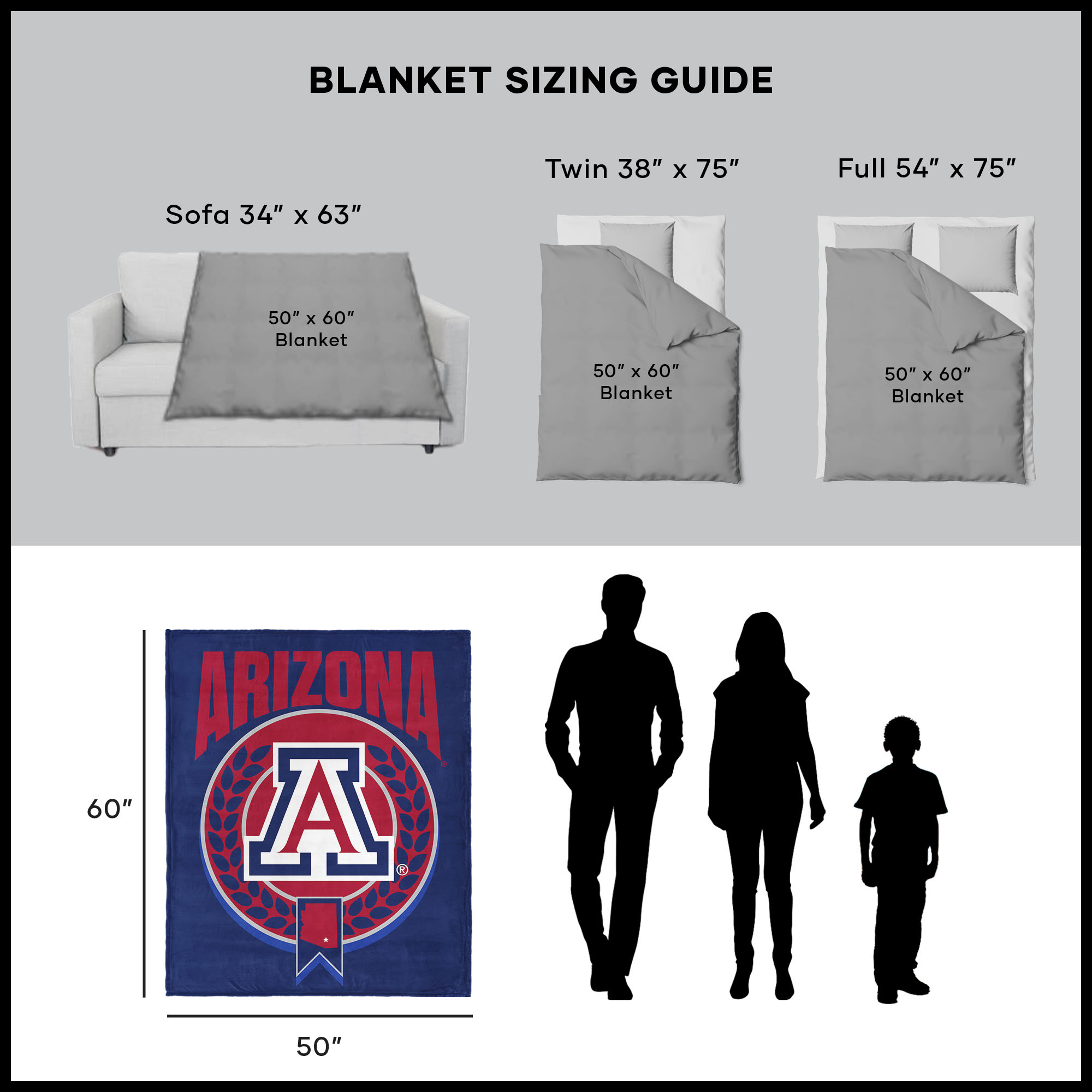 Arizona NCAA Apex Silk Touch Sherpa Throw 50x60 inches
