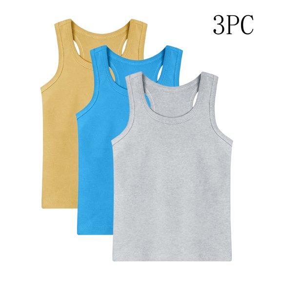 Girls Cotton Tank Tops 3-Pack Sleeveless Undershirts Crew Neck Tagless 100% Cotton Multicolor Size 90-160,Size 12-13 T