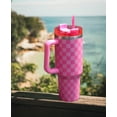 thumbnail image 6 of Mainstays 40 oz Stainless Steel Tumbler with Straw and Handle, Double Wall Insulated, Pink Check, 6 of 7