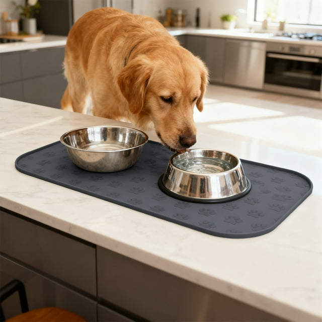 Cagogo under $5 Silicone Pet Mat, Rectangular Silicone Non-Slip Pet Feeding Mat, Spill-Proof Dog and Cat Placemat, Easy-Clean Waterproof Pet Bowl Mat, Slow Feeder Dish Protector
