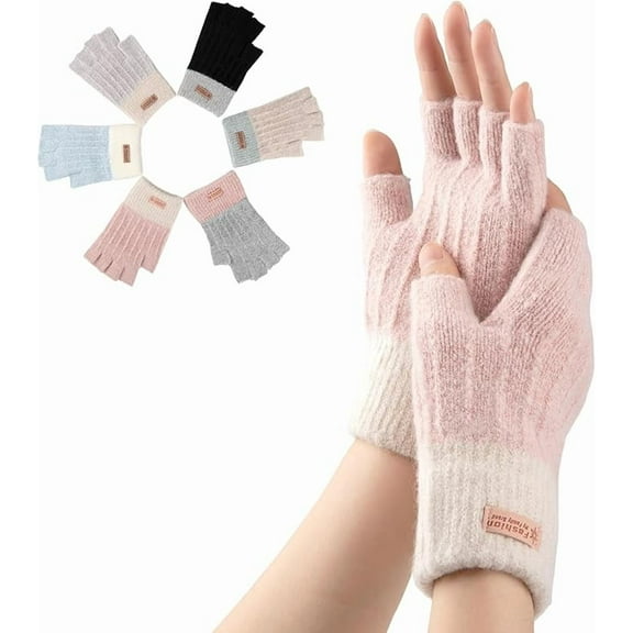 Fingerless Gloves for Women, Winter Half Finger Gloves, Knitted Fingerless Mittens for Typing Driving