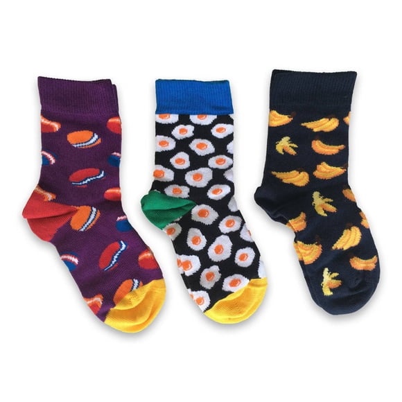 Sierra Socks Toddler Combed Cotton Crew Assorted 3-Pack Socks Gift Box (Foodie Feet, 2-4 years (Fits Shoe Size 6-11))