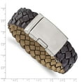thumbnail image 5 of Stainless Steel Bracelet Men's mm 9 in Brushed Brown Leather 9in ID, 5 of 6