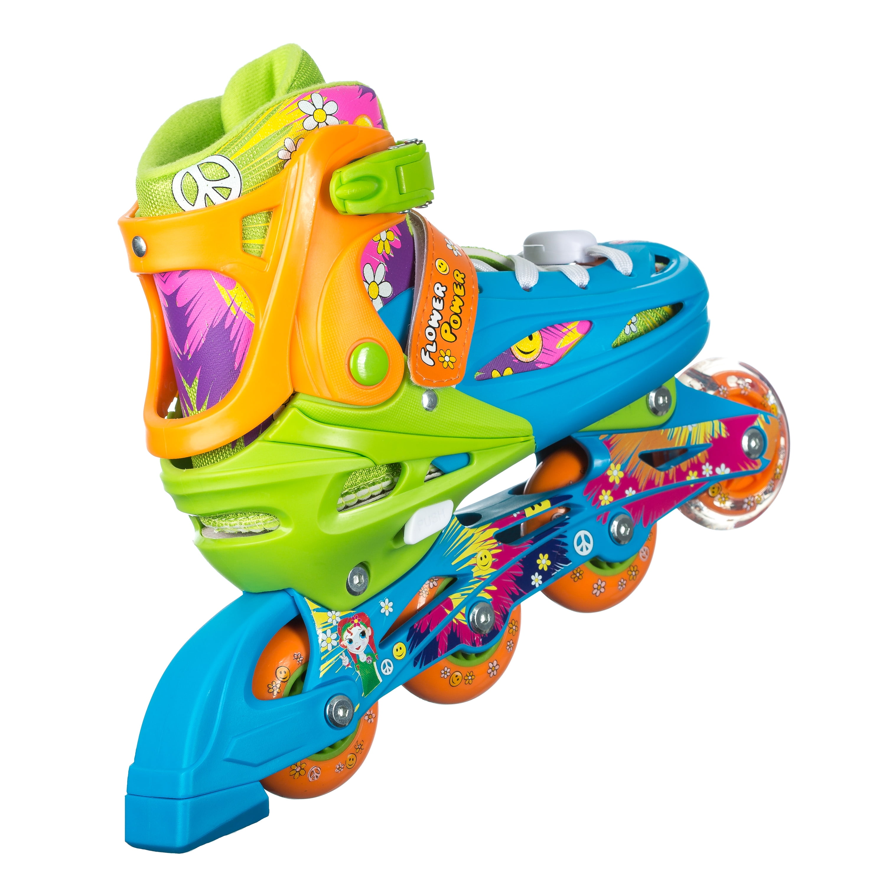 TITAN Flower Power Princess Girls Inline Skates with Light-Up LED Laces and Wheel, Youth Size Large