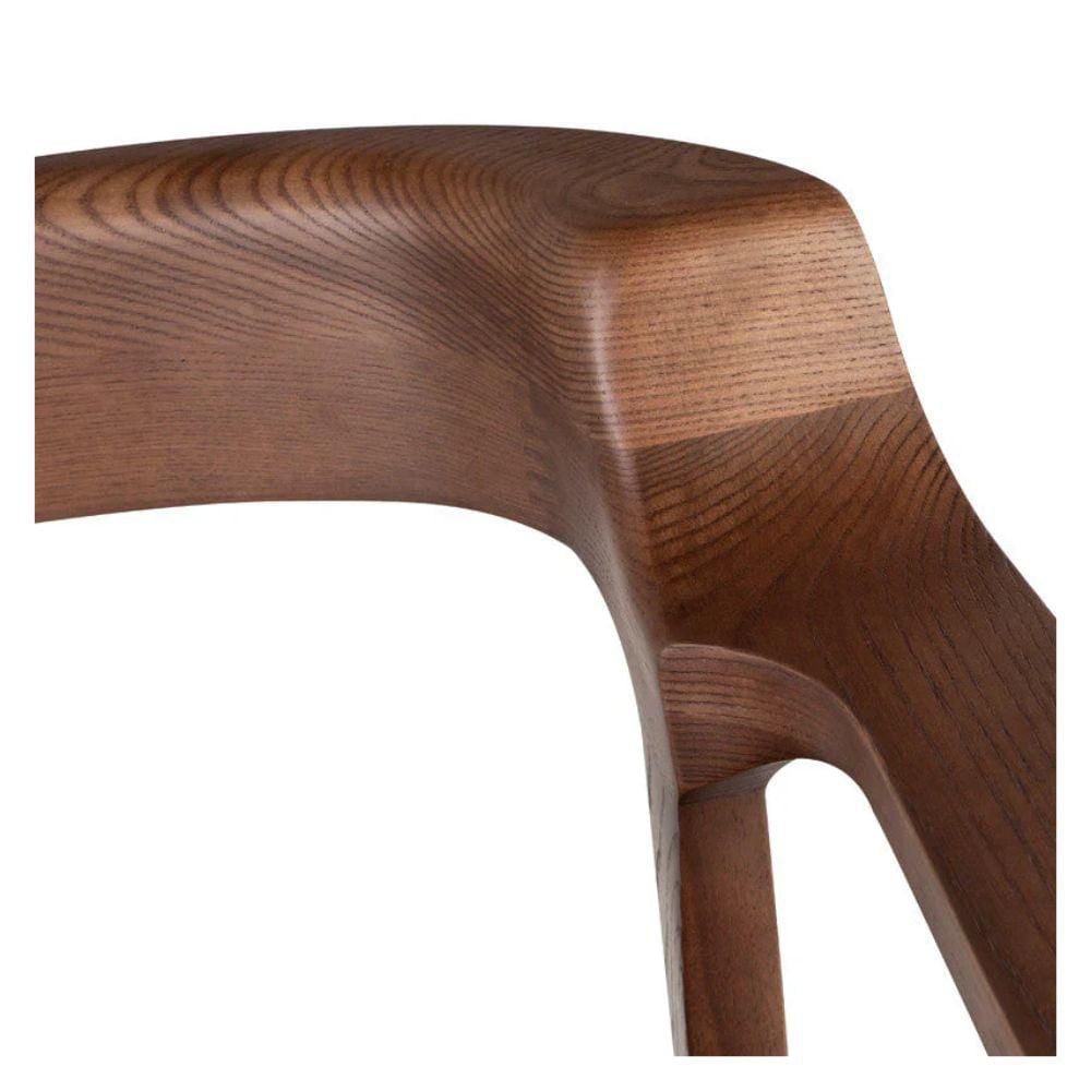 Chaise de salle à manger Caitlany avec assise en cuir noir et cadre en frêne teinté noyer