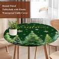 thumbnail image 4 of Christmas Tree Green Round Tablecloth, Fitted Table Cover with Elastic for 36"-44" Round Tables, Winter Snowflakes Xmas Pine Tree Table Cloth Outdoor Indoor Dinning Party Waterproof Tablecloths, 4 of 7