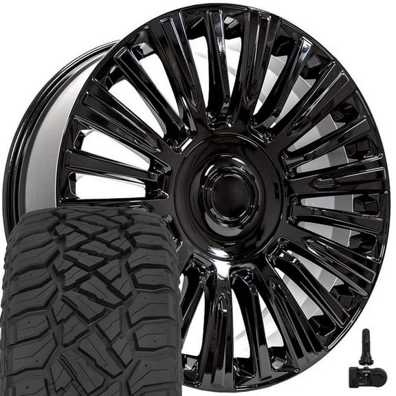OE Wheels CA92 22 Inch Rims and Tires Fit Escalade Premium Luxury Platimum Style 6x139.7 22x9 Gloss Black - Hollander 4876 - TerraMax RT 285/45-22 (Set of 4)