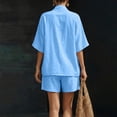 thumbnail image 6 of Cagogo Women Plus Size 2 Piece Set V Neck 3/4 Sleeve Shirt Shorts Casual Solid Loose Travel Outfits Lounge Tracksuits Summer Cruise Clothes Matching Lounge Sets, Blue 3XL, 6 of 8