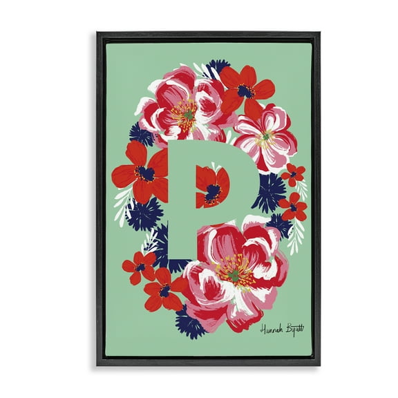 Stupell Industries Floral Bloom Letter P Botanical & Floral Painting Black Floater Framed Art Print Wall Art, 17 x 25