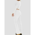 thumbnail image 4 of Caoirhny Women's Casual Outfits, Solid Color Long Sleeve Cropped Tops Long Pants 2 Piece Sports Clothes Loungewear Set, 4 of 5