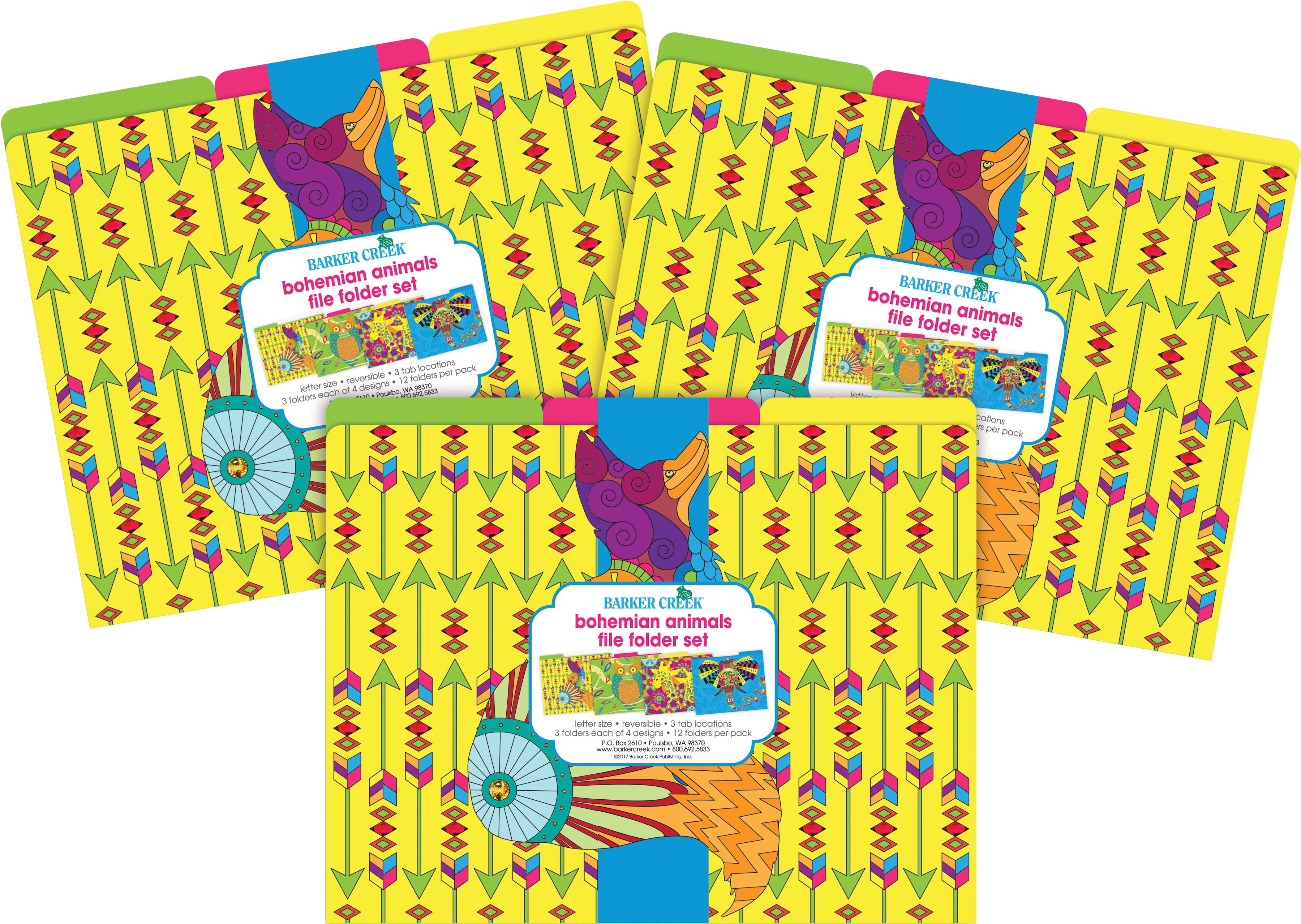 Barker Creek Tab File Folders, Letter Size, Bohemian Animals, Pack Of 36 Folders