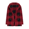thumbnail image 4 of DPTALR Women's Long Sleeve Double-Breasted Flannel Fleece Coat,Solid Plaid,Slant Pockets,Red,Size XXL, 4 of 9