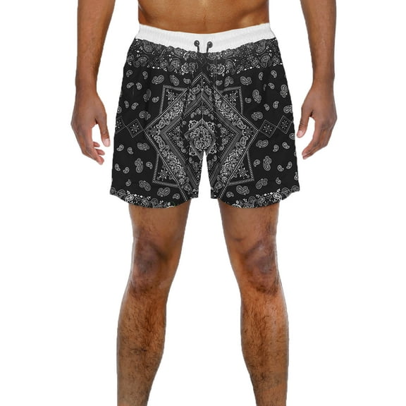 Weiv Men's Paisley Bandana Swim Trunks 5.5" Quick Dry Beach Swim Shorts for Men with Mesh Lining